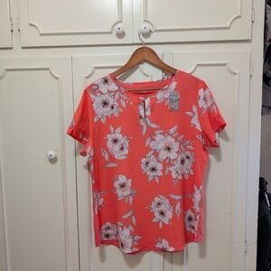 Van Heusen Coral Floral Short Sleeve Top